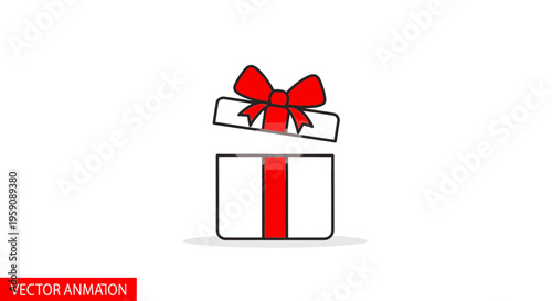 Animated Gift Box Opening with Red Bow and Ribbon, Surprise Reveal