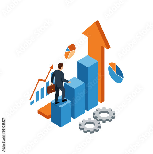 Wallpaper Mural Businessman climbing bar chart with arrow showing growth. Torontodigital.ca