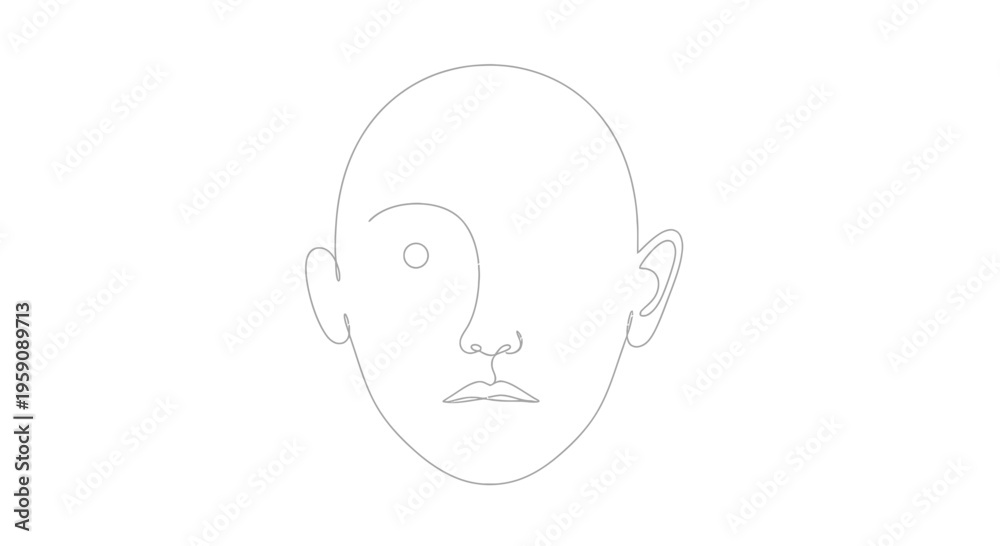 Fototapeta premium Abstract Minimalist Face Outline with One Eye and Ear, Line Art Drawing