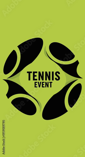 Dynamic Tennis Event Logo Design Featuring Abstract Shapes and Vibrant Green Background