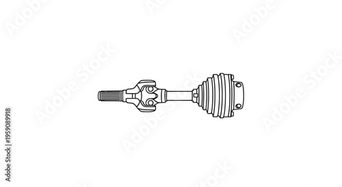 Automotive CV Joint Shaft with Protective Boot and Splined End - Technical Drawing