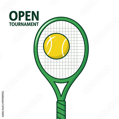 Dynamic Tennis Open Tournament Graphic With Racquet And Ball Imagery