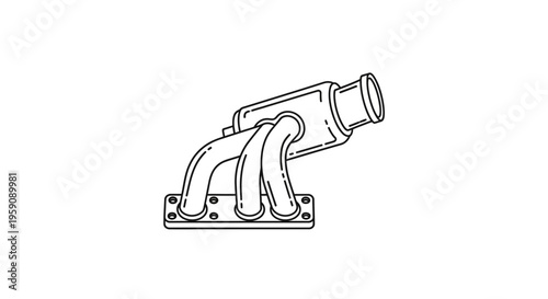Automotive Exhaust Manifold: Engine Part, Car Component, Industrial Design, Technical Drawing
