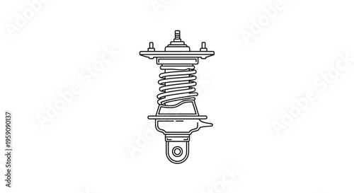 Automotive Shock Absorber and Coil Spring Assembly - Line Art Illustration