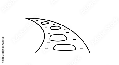 Abstract winding path with stepping stones, graphic design element, simple line art