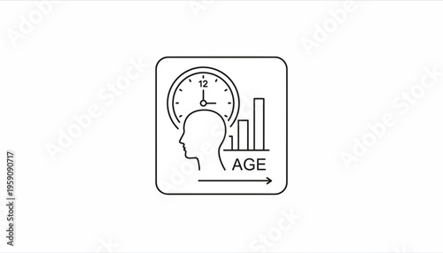 Age Progression Concept: Human Head Silhouette with Clock and Growth Chart