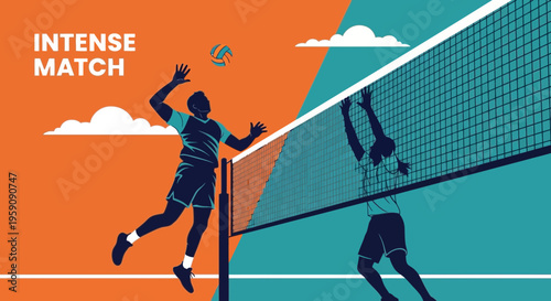 Dynamic Volleyball Match Action Dynamic Play Over Net