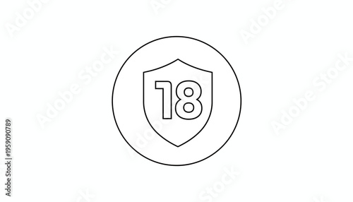 Age Restriction 18 Shield Icon, Mature Content Symbol, Over 18 Warning Sign