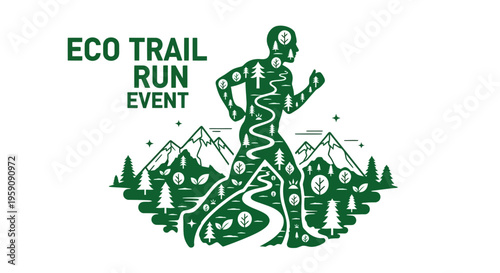 Eco Trail Run Event: Silhouette Illustration of a Runner in Nature's Embrace Design