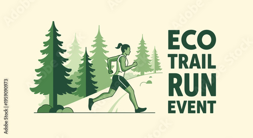Eco Trail Run Event Advertisement Featuring a Silhouette of a Runner in Nature's Embrace