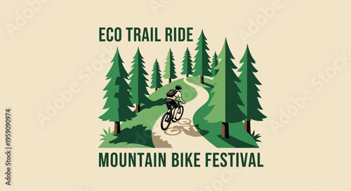 Eco Trail Ride Illustration Featuring A Cyclist Enjoying Mountain Biking Adventure