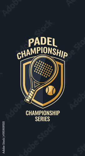 Elegant Padel Championship Series Emblem Featuring Racket and Ball