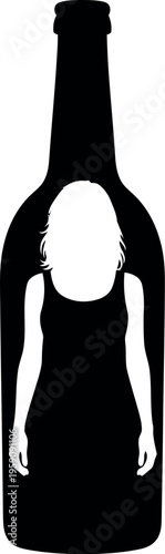 Silhouette of Woman Trapped Inside Beer Bottle Symbolizing Alcohol Addiction and Substance Abuse