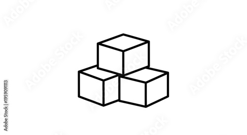 Abstract Geometric Arrangement of Three Cubes in Line Art Style