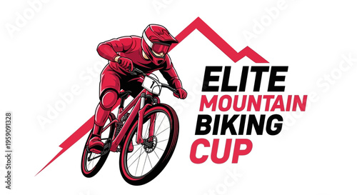 Elite Mountain Biking Cup: Dynamic Athlete Performing on a Bicycle, Vector Illustration