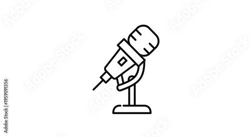 Vintage Microphone Icon on Stand, Retro Audio Equipment, Music Recording Symbol