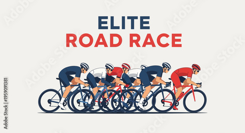 Elite Road Cycling Competition Illustration Showcasing Speed and Endurance of Athletes