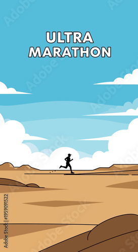 Endurance Athlete Conquering Desert Ultra Marathon Scenic Landscape