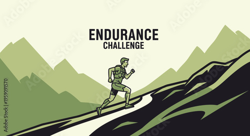 Endurance Challenge: Athlete Tackling Mountain Terrain, Achieving Fitness Goals, Vector Illustration