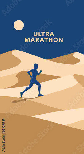 Endurance Runner Navigating Vast Desert Dunes Under A Crescent Moon
