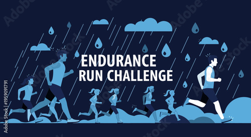 Endurance Run Challenge: A Group of Runners Competing in Adverse Weather Conditions