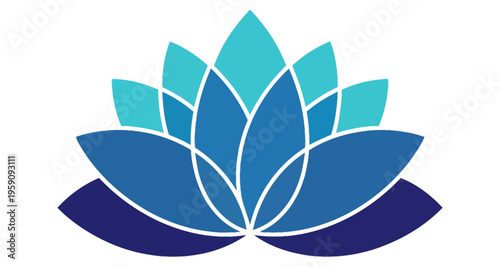 Abstract Lotus Flower Symbol Blue Teal Geometric Design Clean Lines Minimalist Style