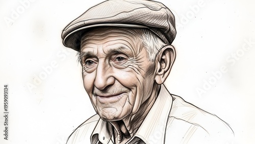 A smiling elderly man wearing a flat cap and looking directly at the viewer with a gentle expression.
