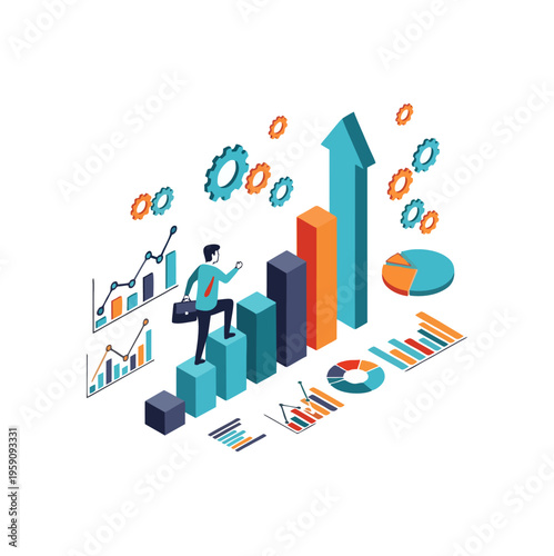 Wallpaper Mural Businessman climbing growth bar chart with financial data analysis. Torontodigital.ca