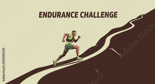Endurance Runner Scaling Uphill, Representing Mental Fortitude and Physical Grit Against Obstacles