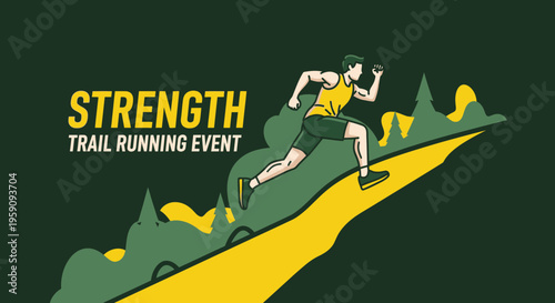 Energetic Athlete Running Uphill on Trail for Strength Competition Illustration
