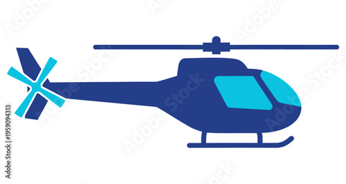 Blue Helicopter Flying Motion Side View Transportation Abstract Minimalist Graphic