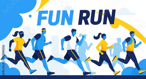 Energetic Fun Run Illustration Depicting Diverse Runners In Motion