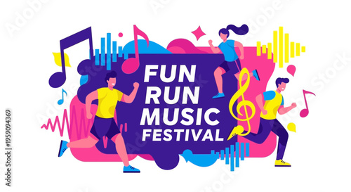 Energetic Fun Run Music Festival Event Celebration Illustration
