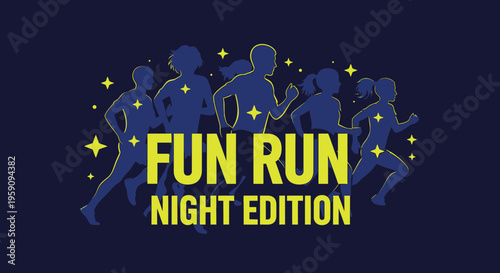 Energetic Fun Run Night Edition With Dynamic Runners And Sparkling Stars