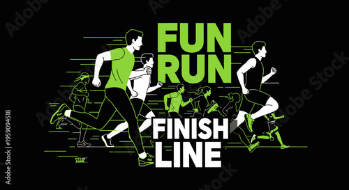 Energetic Fun Run Finish Line Achievement Dynamic Motion Illustration