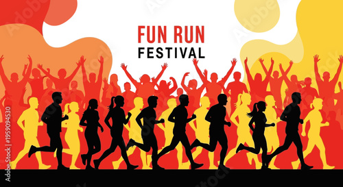 Energetic Fun Run Festival Celebration Vibrant Crowd Silhouette