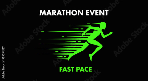 Energetic Marathon Event Logo Depicting A Runner at Top Speed On a Black Background