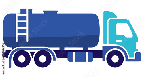 Blue Tanker Truck Transporting Liquids Across Rural Landscape Flat Design