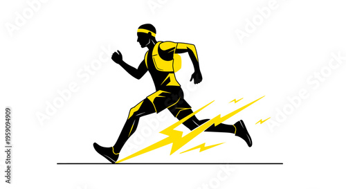 Energetic Runner Silhouetted With Lightning Bolts For Dynamic Movement and Speed