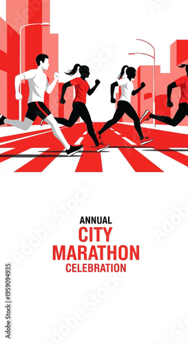 Energetic Runners Crossing Urban Street During City Marathon Event Celebration Display