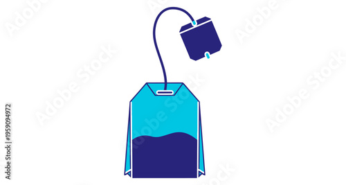 Blue Tea Bag Infuser Steeped Beverage Preparation Isolated Graphic Flat Design