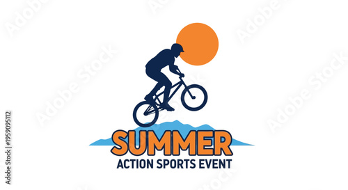 Energetic Summer Action Sports Event Bicycle Rider Silhouette Graphic