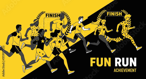Energetic Runners Sprinting Towards The Finish Line In A Fun Run Competition