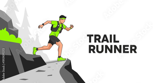 Energetic Trail Runner Navigating Challenging Terrain During A Bright Sunny Day