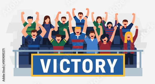 Enthusiastic Spectators Celebrating a Triumph Depicted in Vector Illustration Art