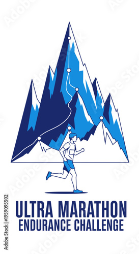 Epic Mountain Ultra Marathon Endurance Challenge Illustration