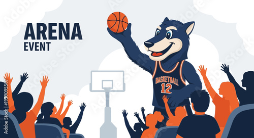 Energetic Wolf Mascot Dominates Basketball Arena Event With Enthralled Crowd