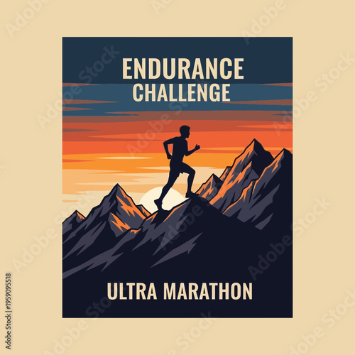 Epic Mountain Ultra Marathon Runner Silhouette At Sunset Adventure