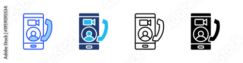 Video Call Multi Style Icon Set Vector 