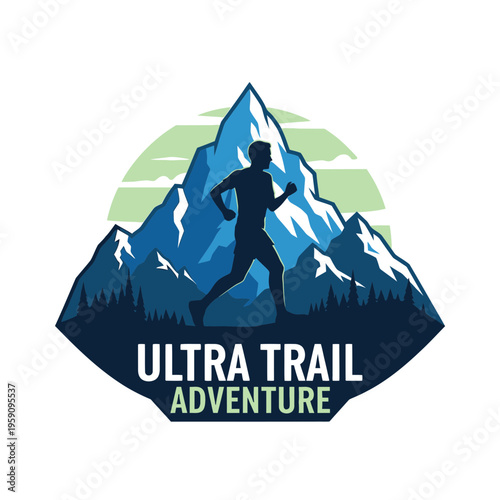 Epic Mountain Ultra Trail Running Adventure Logo Silhouette